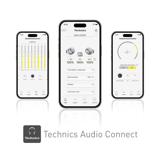 Technics EAH-AZ100E-V Panasonic EAH-AZ100 TWS sluchátka do uší s ANC, Magnetic Fluid Driver, bezdrátové nabíjení, Voice Focus AI, Multipoint 3, fialová 15 Aplikace Technics Audio Connect